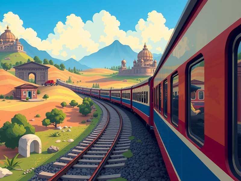 Pixel Train Journey game screenshot showing a colorful pixel art train traveling through Indian landscape